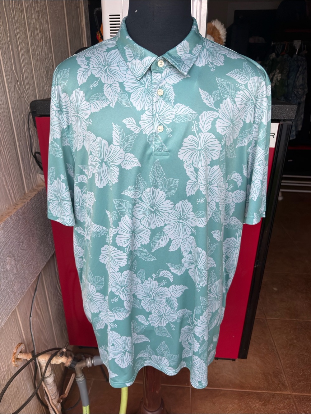 PreOwned Reyn Spooner Brrrr Polo Shirt Hawaiian Print Green Men's 3XL